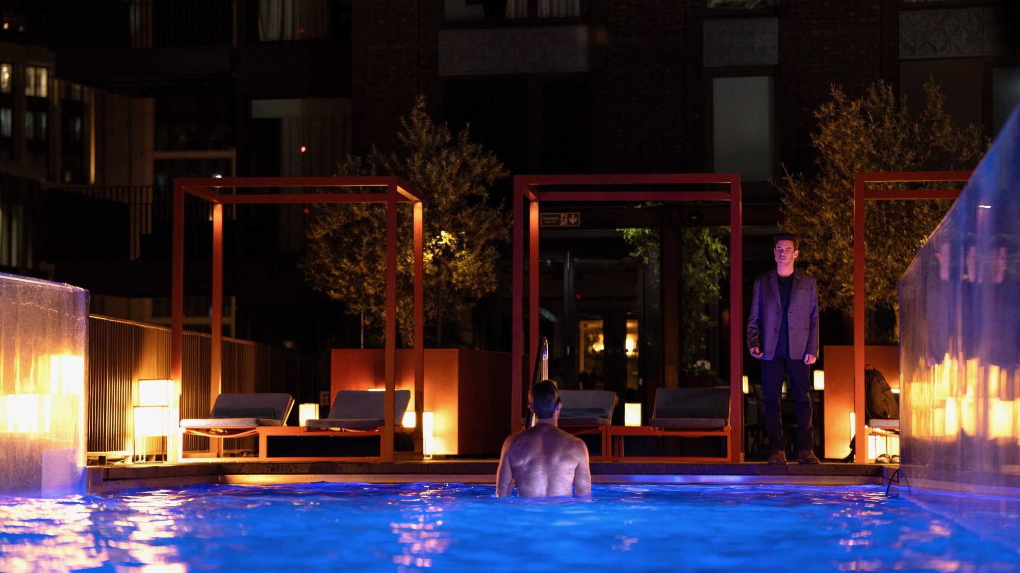 Marc Rissmann as Mishka Blazhic and Rami Malek as Heller in 20th Century Studios' THE AMATEUR.