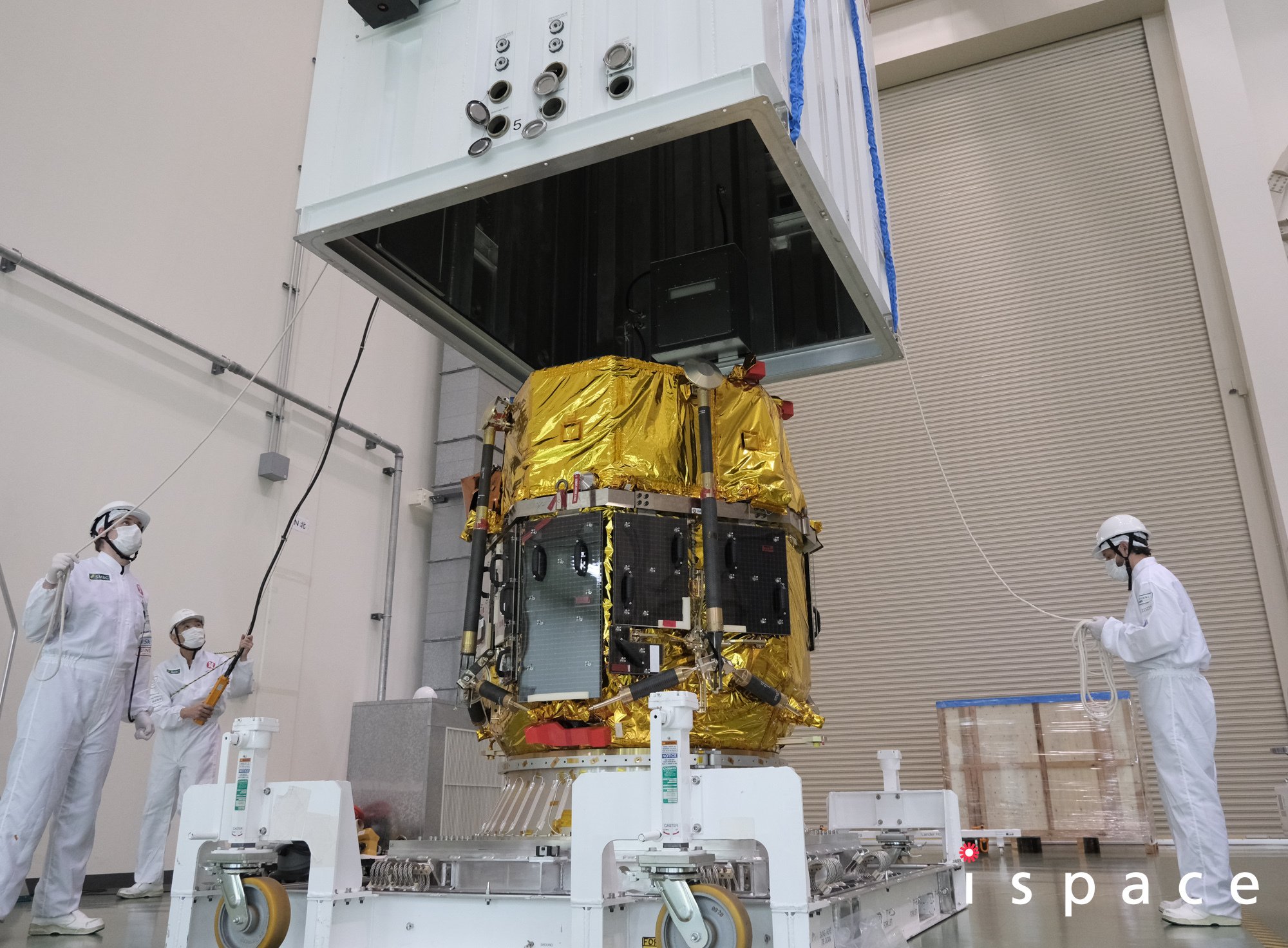 Ispace engineers pack the Resilience lander for its shipment to Florida