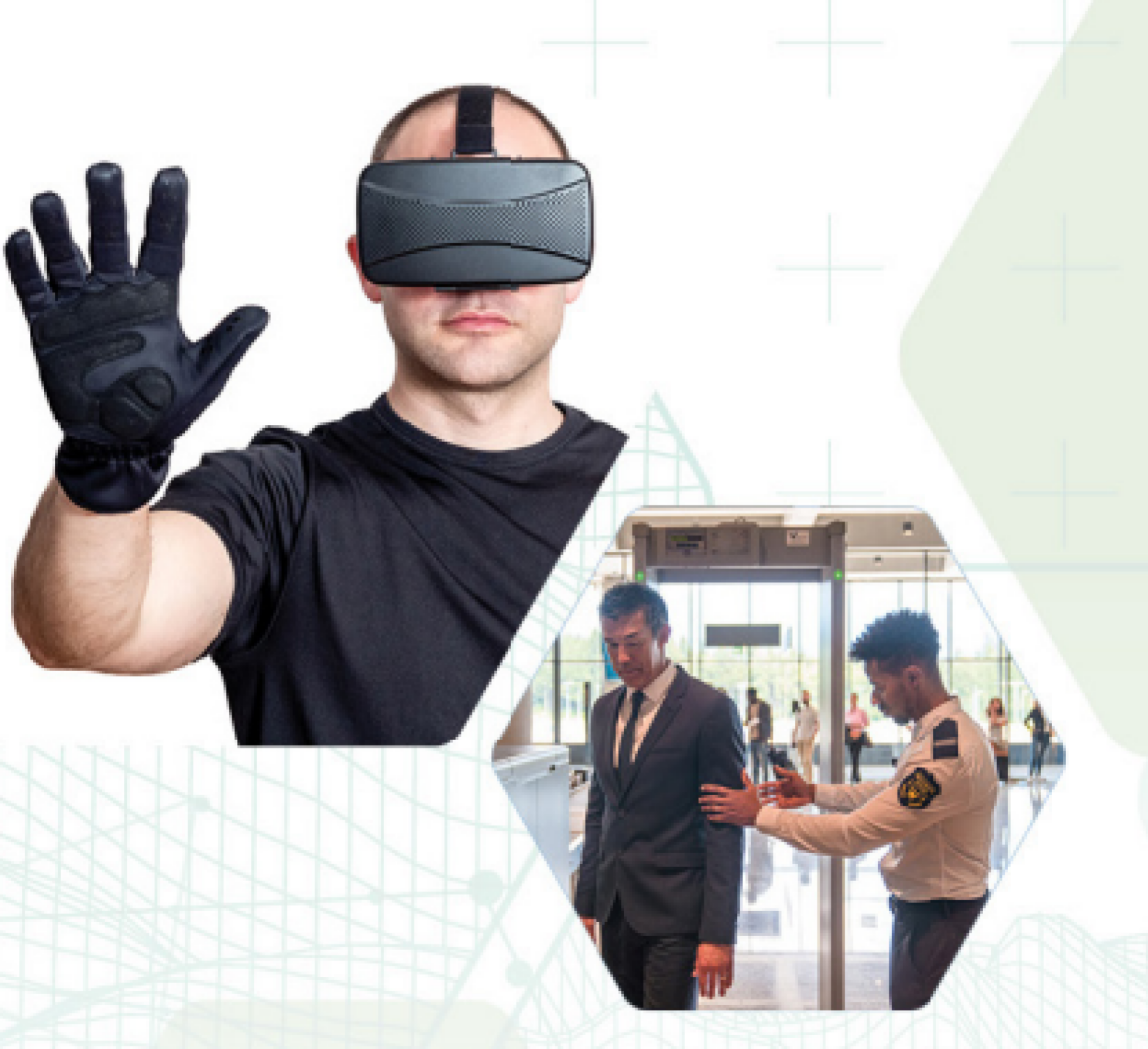 A man demonstrating how the wearable sensor for contactless physical assessment device would work.