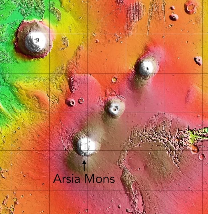 Topographical image of Tharsis region on Mars