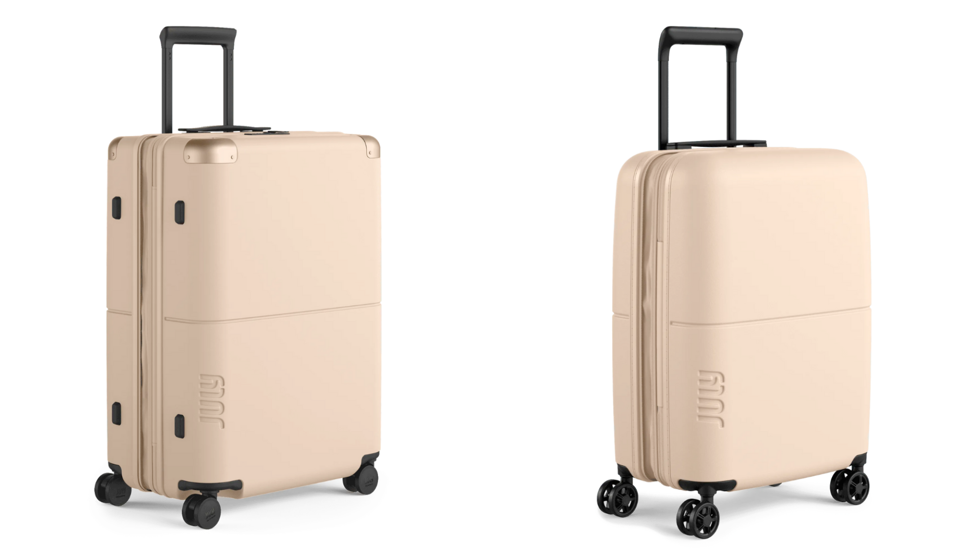 July Checked Expandable and Carry On Light Expandable luggage side by side on a white background